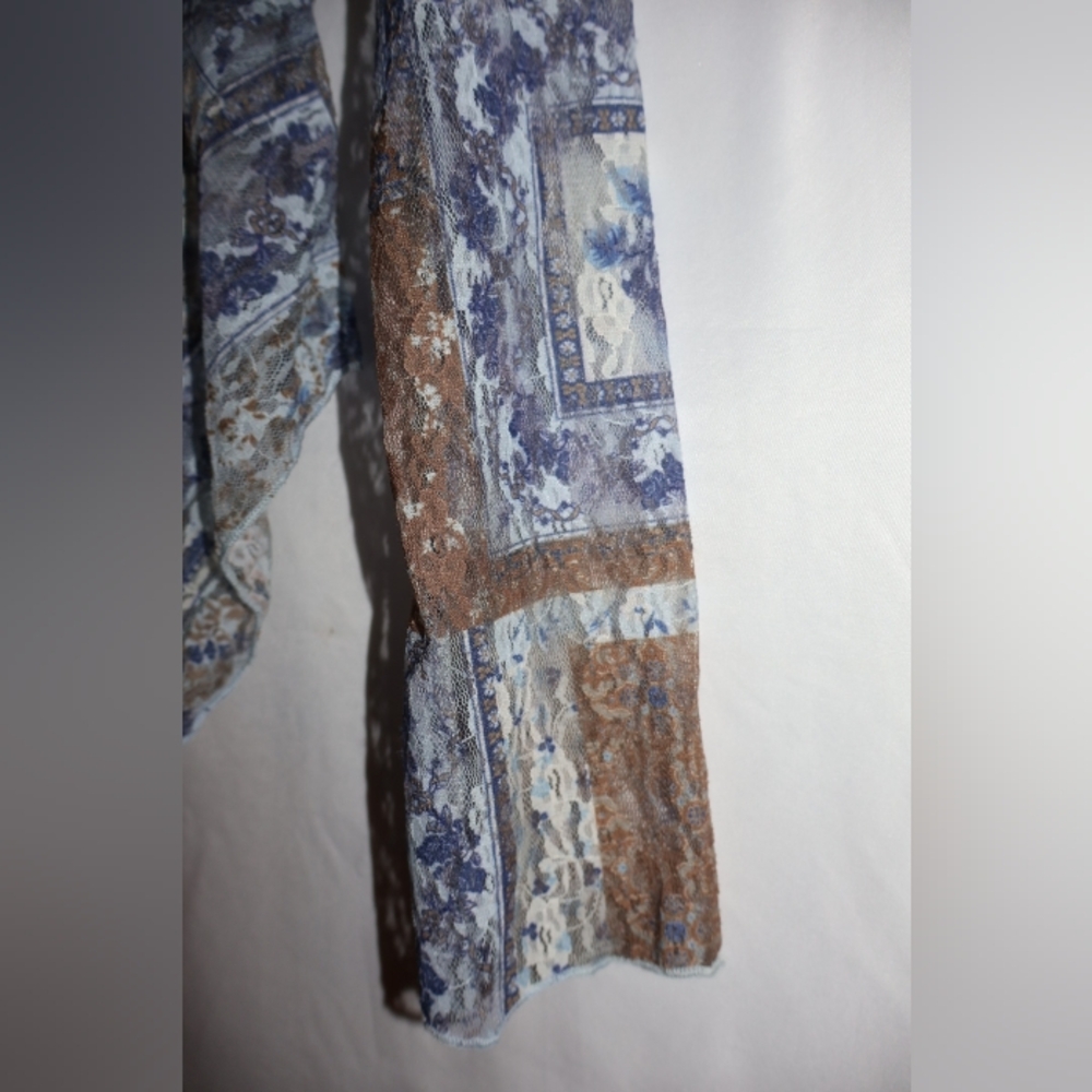MADDEN GIRL Blue & Brown Bohemian Mesh Hanky Long Sleeve Top. Medium. NWT. - Picture 7 of 8
